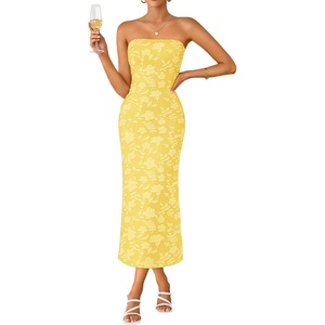image:imageZESICA Womens Floral Strapless Bodycon Weeding Guest DressYellow