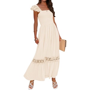 image:imageZESICA Womens Lace Strap Sleeveless Square Neck Smocked Flowy Maxi DressApricot