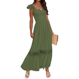 image:imageZESICA Womens Lace Strap Sleeveless Square Neck Smocked Flowy Maxi DressArmygreen