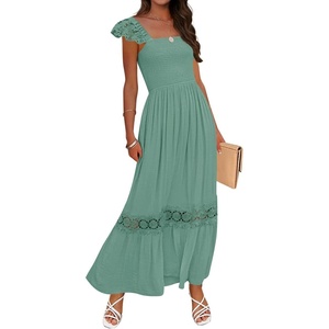 image:imageZESICA Womens Lace Strap Sleeveless Square Neck Smocked Flowy Maxi DressGreen
