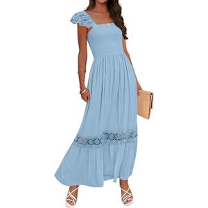 image:imageZESICA Womens Lace Strap Sleeveless Square Neck Smocked Flowy Maxi DressLightblue