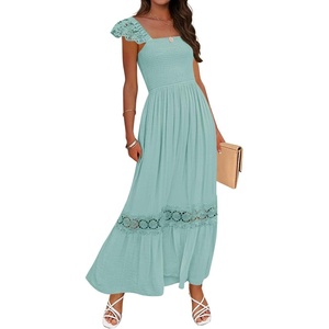 image:imageZESICA Womens Lace Strap Sleeveless Square Neck Smocked Flowy Maxi DressLightgreen