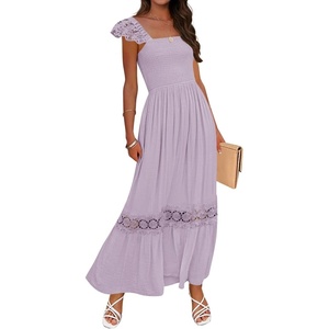image:imageZESICA Womens Lace Strap Sleeveless Square Neck Smocked Flowy Maxi DressLightpurple