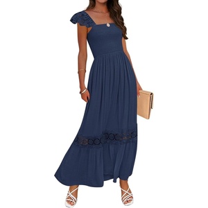 image:imageZESICA Womens Lace Strap Sleeveless Square Neck Smocked Flowy Maxi DressNavy