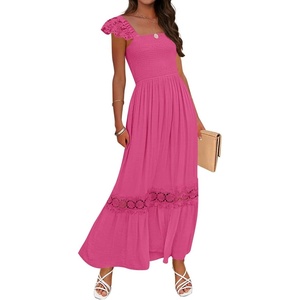 image:imageZESICA Womens Lace Strap Sleeveless Square Neck Smocked Flowy Maxi DressRose