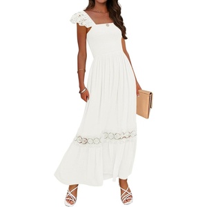 image:imageZESICA Womens Lace Strap Sleeveless Square Neck Smocked Flowy Maxi DressWhite
