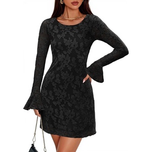 image:imageZESICA Womens Long Sleeve Floral Mesh Bodycon Mini DressesBlack