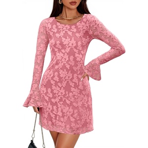 image:imageZESICA Womens Long Sleeve Floral Mesh Bodycon Mini DressesPink