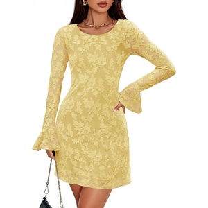image:imageZESICA Womens Long Sleeve Floral Mesh Bodycon Mini DressesYellow