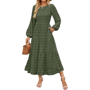 image:imageZESICA Womens Long Sleeve Swiss Dot Maxi Wedding Guest DressesArmy Green
