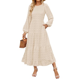 image:imageZESICA Womens Long Sleeve Swiss Dot Maxi Wedding Guest DressesBeige