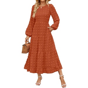 image:imageZESICA Womens Long Sleeve Swiss Dot Maxi Wedding Guest DressesBrick Red