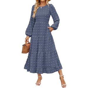 image:imageZESICA Womens Long Sleeve Swiss Dot Maxi Wedding Guest DressesDusty Blue