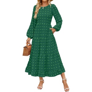 image:imageZESICA Womens Long Sleeve Swiss Dot Maxi Wedding Guest DressesGreen