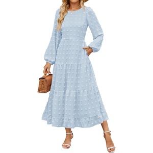 image:imageZESICA Womens Long Sleeve Swiss Dot Maxi Wedding Guest DressesLight Blue