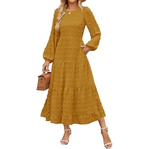 image:imageZESICA Womens Long Sleeve Swiss Dot Maxi Wedding Guest DressesMustard