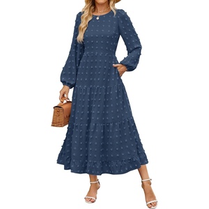 image:imageZESICA Womens Long Sleeve Swiss Dot Maxi Wedding Guest DressesNavy