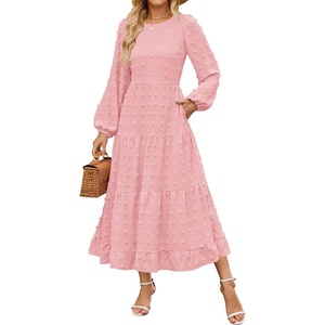 image:imageZESICA Womens Long Sleeve Swiss Dot Maxi Wedding Guest DressesPink