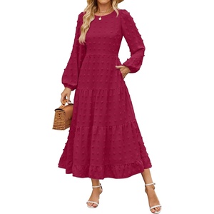 image:imageZESICA Womens Long Sleeve Swiss Dot Maxi Wedding Guest DressesWine Red