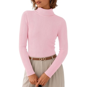 image:imageZESICA Womens Long Sleeve Turtleneck Tops 2026 Fall Basic SweatersPink