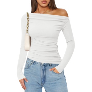 image:imageZESICA Womens Off Shoulder Ruched Tops Long Sleeve ShirtsWhite