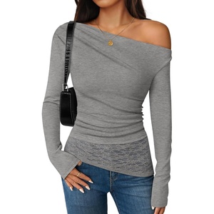 image:imageZESICA Womens Off the Shoulder Long Sleeve Going Out TopsGrey