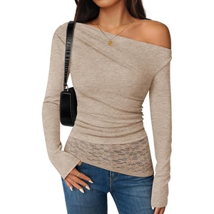 image:imageZESICA Womens Off the Shoulder Long Sleeve Going Out TopsLight Khaki