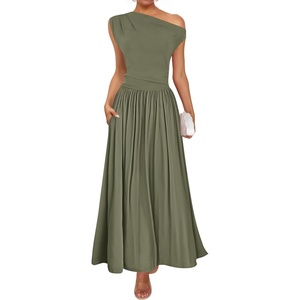 image:imageZESICA Womens Sleeveless One Shoulder Maxi Dress with PocketsArmygreen