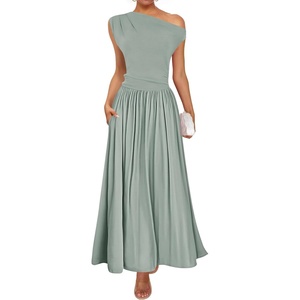image:imageZESICA Womens Sleeveless One Shoulder Maxi Dress with PocketsBeangreen