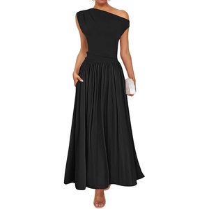 image:imageZESICA Womens Sleeveless One Shoulder Maxi Dress with PocketsBlack