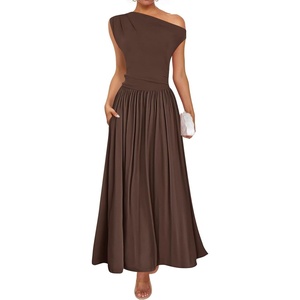 image:imageZESICA Womens Sleeveless One Shoulder Maxi Dress with PocketsBrown