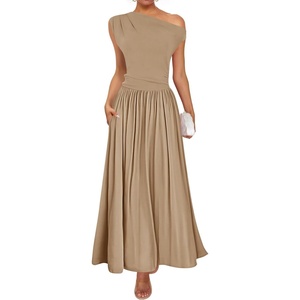 image:imageZESICA Womens Sleeveless One Shoulder Maxi Dress with PocketsLightkhaki