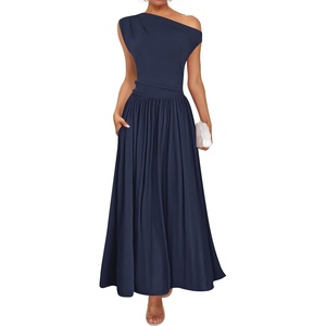 image:imageZESICA Womens Sleeveless One Shoulder Maxi Dress with PocketsNavy