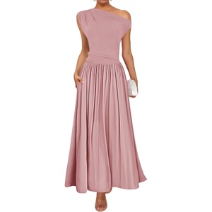 image:imageZESICA Womens Sleeveless One Shoulder Maxi Dress with PocketsPink