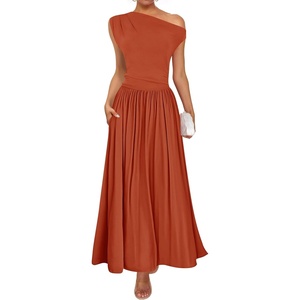 image:imageZESICA Womens Sleeveless One Shoulder Maxi Dress with PocketsRustred