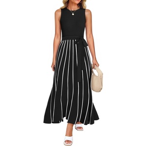 image:imageZESICA Womens Sleeveless Ribbed Knit Tie Waist A Line Maxi Sweater DressesBlack