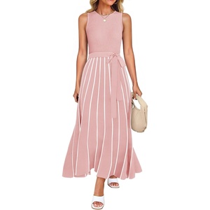 image:imageZESICA Womens Sleeveless Ribbed Knit Tie Waist A Line Maxi Sweater DressesDustypink