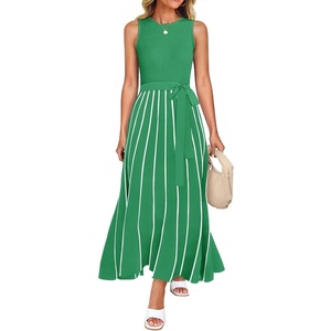 image:imageZESICA Womens Sleeveless Ribbed Knit Tie Waist A Line Maxi Sweater DressesGreen