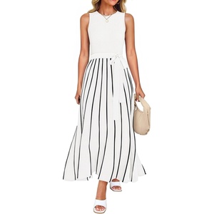 image:imageZESICA Womens Sleeveless Ribbed Knit Tie Waist A Line Maxi Sweater DressesWhite
