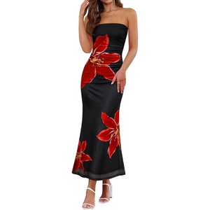 image:imageZESICA Womens Strapless Off the Shoulder Floral Maxi SundressBlack