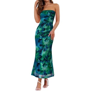 image:imageZESICA Womens Strapless Off the Shoulder Floral Maxi SundressGreen