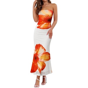 image:imageZESICA Womens Strapless Off the Shoulder Floral Maxi SundressOrange