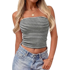 image:imageZESICA Womens Striped Strapless Crop Knit Tube TopsBlack