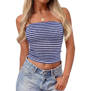 image:imageZESICA Womens Striped Strapless Crop Knit Tube TopsBlue