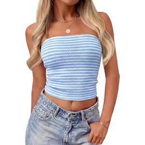 image:imageZESICA Womens Striped Strapless Crop Knit Tube TopsLightblue
