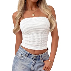 image:imageZESICA Womens Striped Strapless Crop Knit Tube TopsSolidwhite