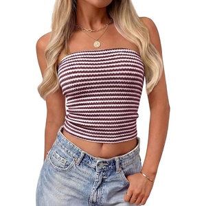 image:imageZESICA Womens Striped Strapless Crop Knit Tube TopsWine
