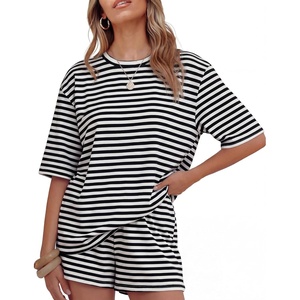 image:imageZESICA Womens Summer 2 Piece Stripe Short Sets Lounge Workout Beach OutfitsBlack