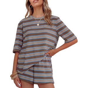 image:imageZESICA Womens Summer 2 Piece Stripe Short Sets Lounge Workout Beach OutfitsBlue