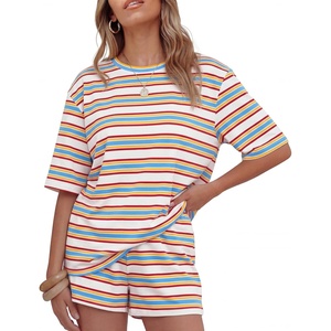 image:imageZESICA Womens Summer 2 Piece Stripe Short Sets Lounge Workout Beach OutfitsBright Blue
